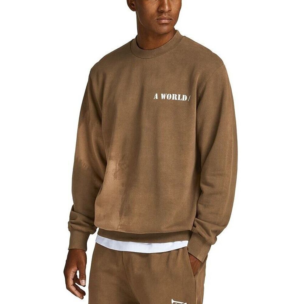 Jack & Jones Men's Cotton Khaki Tie Dye A World Crew Relaxed Sweatshirt Size M